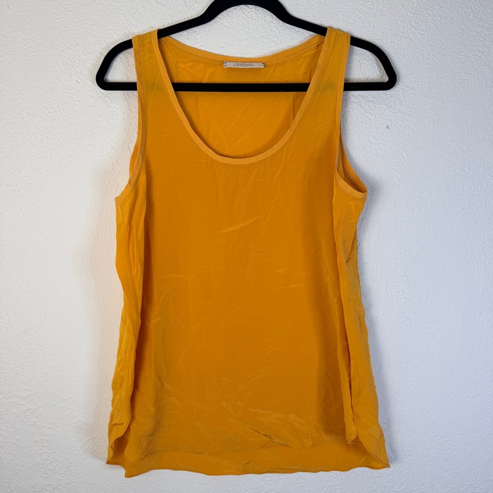 Dorothee Schumacher Women's M Mustard Yellow Silk Blend Scoop Neck Tank Top